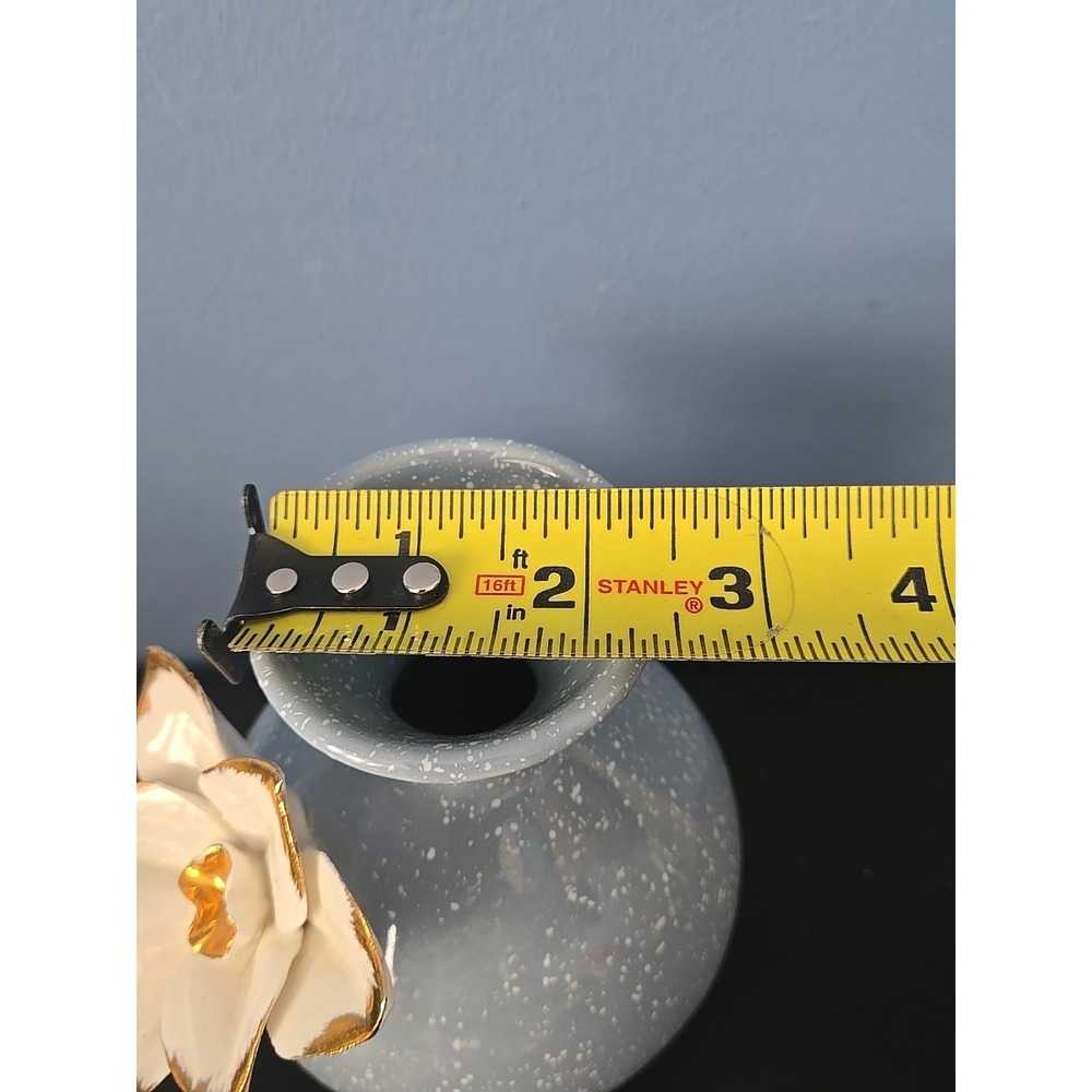 Anthropologie Vase "Gilded Bloom" Blue With White Dots, White /gold Floral Decor - Picture 10 of 10